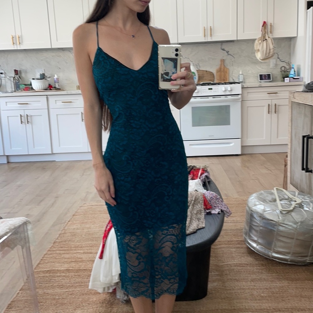 LOVERS & FRIENDS - teal and black lace midi dress XS